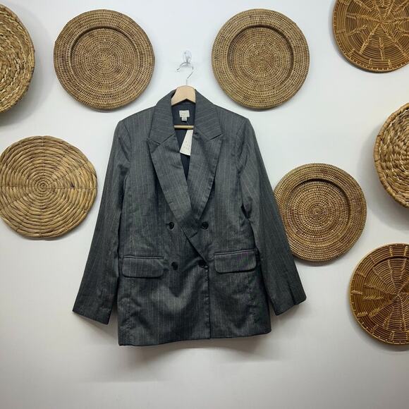 NEW A New Day Gray Pinstripe Striped Collared Blazer Jacket Small Professional - Picture 1 of 5